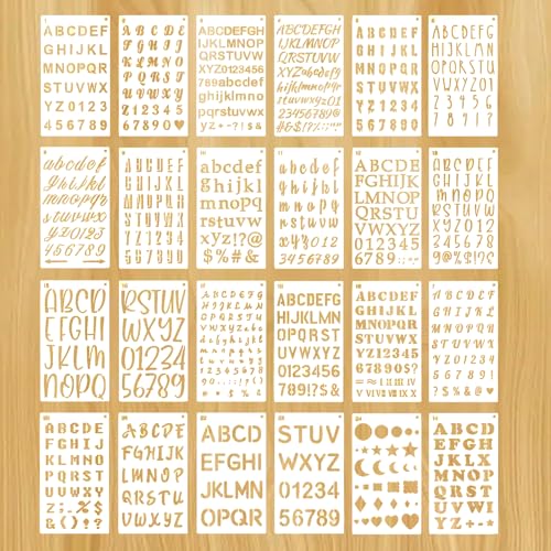 Letter Alphabet Stencils 24pcs Reusable Alphabet and Numbers Stencils Letters Plastic Calligraphy Stencil Templates for Painting