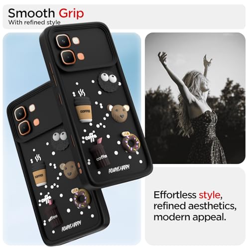 Image of Pikkme Back Cover for Infinix Note Edge 5G | 3D Bear Silicone Cute & Fun Coffee Cartoon | Full Body Protection Bumper Case (Black)