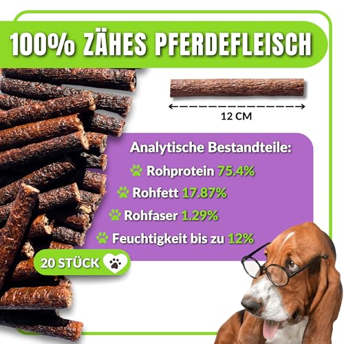 Naturbiss Hundezigarren aus Pferd - 20 Stück (12 cm) - Hypoallergen & Getreidefrei Zigarre - Monoprotein, 98% Muskelfleisch Rollen - luftgetrocknetes Pferdefleisch Hundesnack