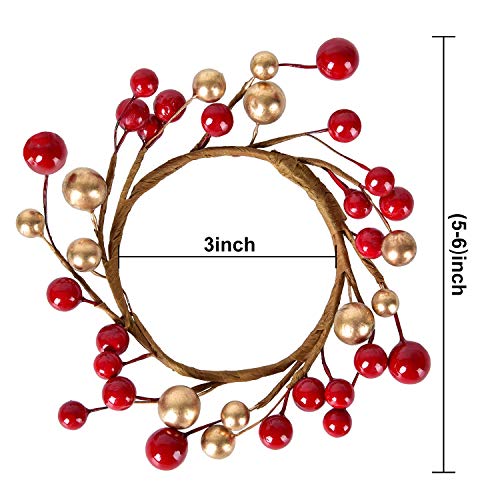 Dearhouse 6 Pcs Christmas Votive Candle Holder Rings With With Red Gold Berry Candle Ring, Decorative Glass Tealight Candle Holder For Home, Wedding, Living Room And Bedroom Decor #TOP2