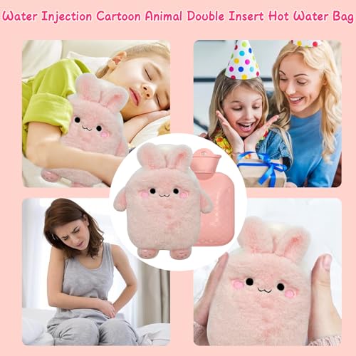 YeahBoom Wärmflasche Kinder, Hase Wärmflasche mit Flauschigem Bezug, Abnehmbar und Waschbar, Premium, Geprüft und Schadstofffrei