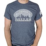 SCOBAR Dallas Skyline Football T-Shirt, Hand-Drawn, Modern Fit, Made in USA, XL Blue