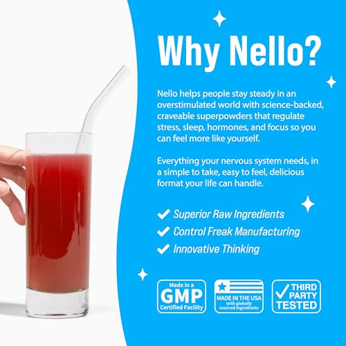 Image of Nello Supercalm Powdered Drink Mix, Cortisol Reducer* and Sleep Aid Supplement, L Theanine, Ksm-66 Ashwagandha, Magnesium Glycinate, Vitamin D 3, No Sugar, Non GMO, On The Go, 20 Ct, Cherry Limeade