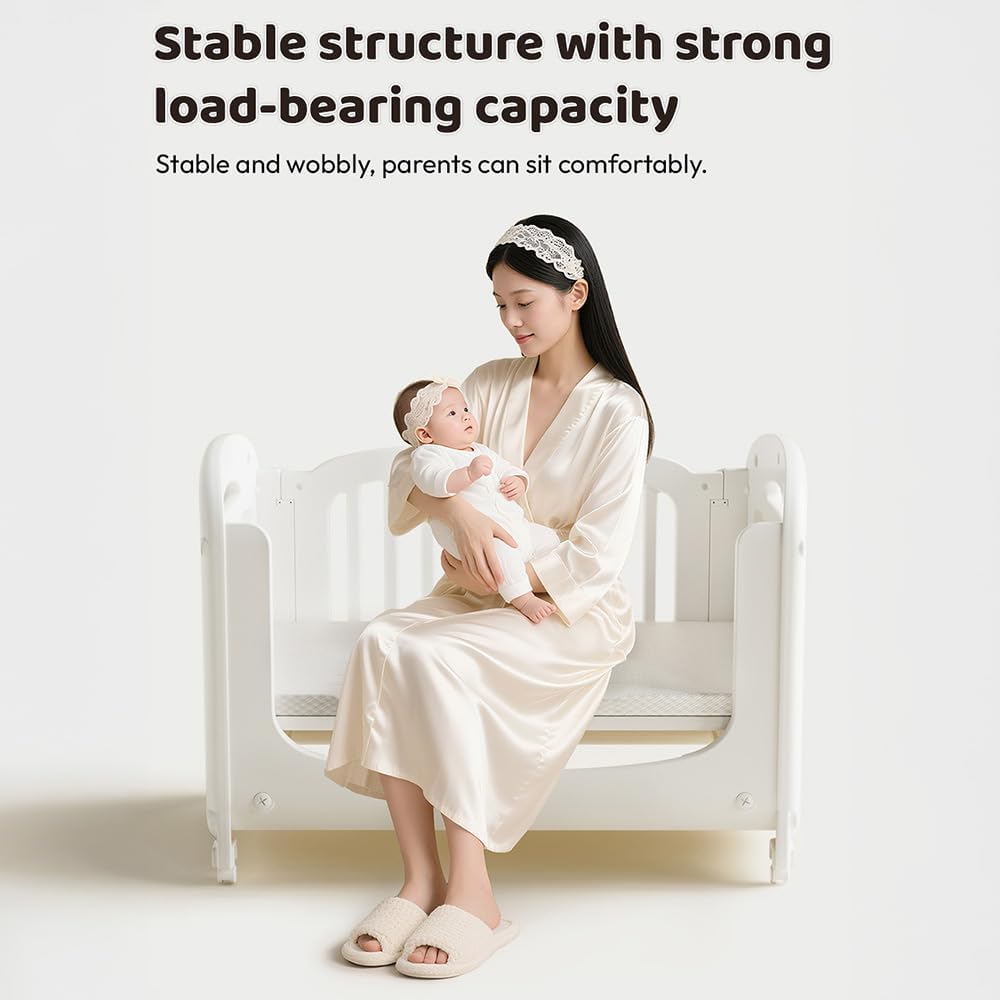 StarAndDaisy Baby Cot with Wheels / 100KG Heavy Duty PP Baby Crib/Waterproof & Termite Resistant/BPA-Free Newborn Baby Bed/Portable Infant Sleeping Cot -White (Dreambud-White) 4