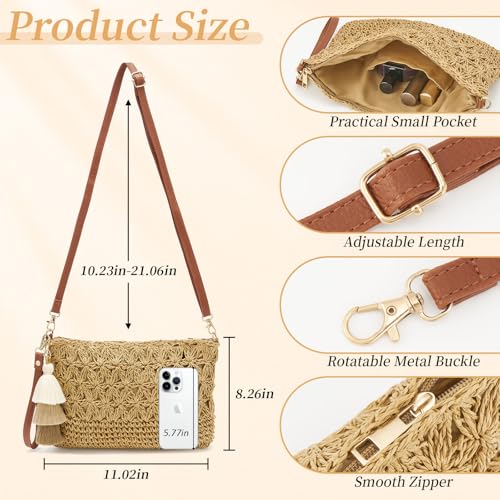 WEIMZC Small Straw Purse for Women Summer Clutch Purses Beach Woven Envelope Bag Raffia Shoulder,Straw Crossbody Bag boho(Flower Brown) by WEIMZC - Used condition - Image 3