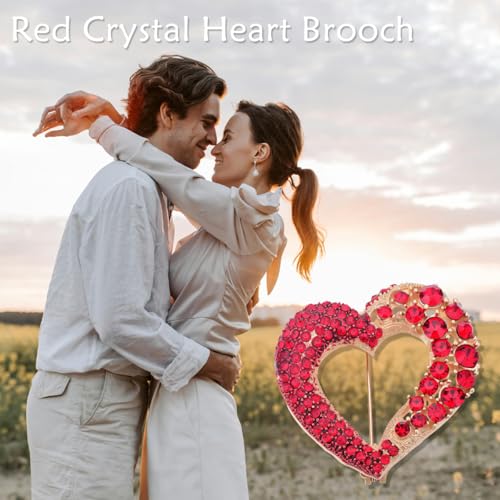Image of Heart Brooches for Women Rhinestone Crystal Heart Brooch Pin Gift for Wife Girlfriend
