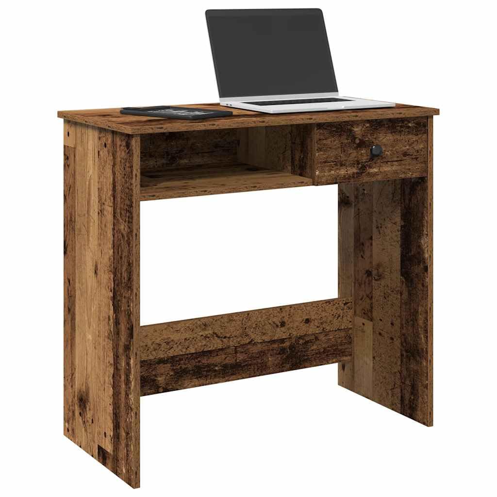 Escritorio con aspecto de madera envejecida, 80 x 40 x 75 cm, con amplia superficie de trabajo y espacio de almacenamiento para oficina en casa, oficina y estudio, versátil mesa de ordenador