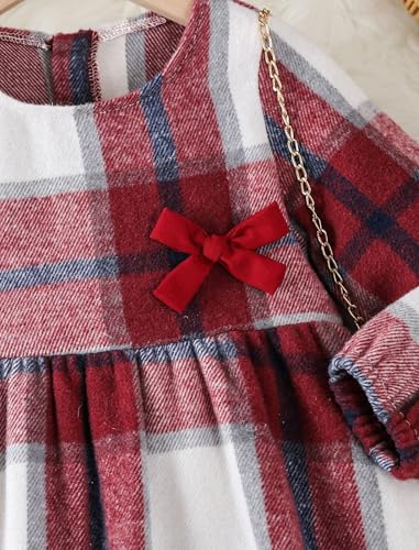 AWIBMK Girls Long Sleeve Plaid Christmas Dress with Beret Hat Vintage A-line Swing Fall Winter Dress4