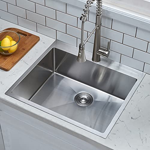 Image of SHACO 22x18 Inch Drop In Kitchen Sink, 22 Inch Topmount Outdoor Bar Sink, 16 Gauge Stainless Steel Single Bowl Brushed Nickel Small Kitchen Sink with Strainer Drain