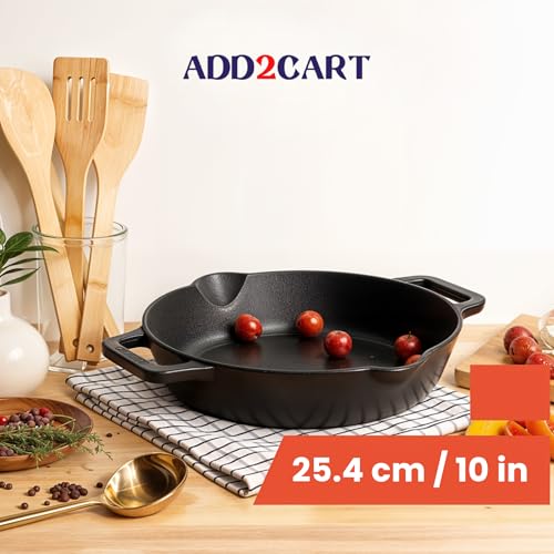 Image of Add2Cart Pre Seasoned Cast Iron Skillet | Fry Pan | Iron Pan | Cast Iron Cookware| Cast Iron Frying Pan with 2 Side Handles | Gas and Induction Compatible, 10inch, Black