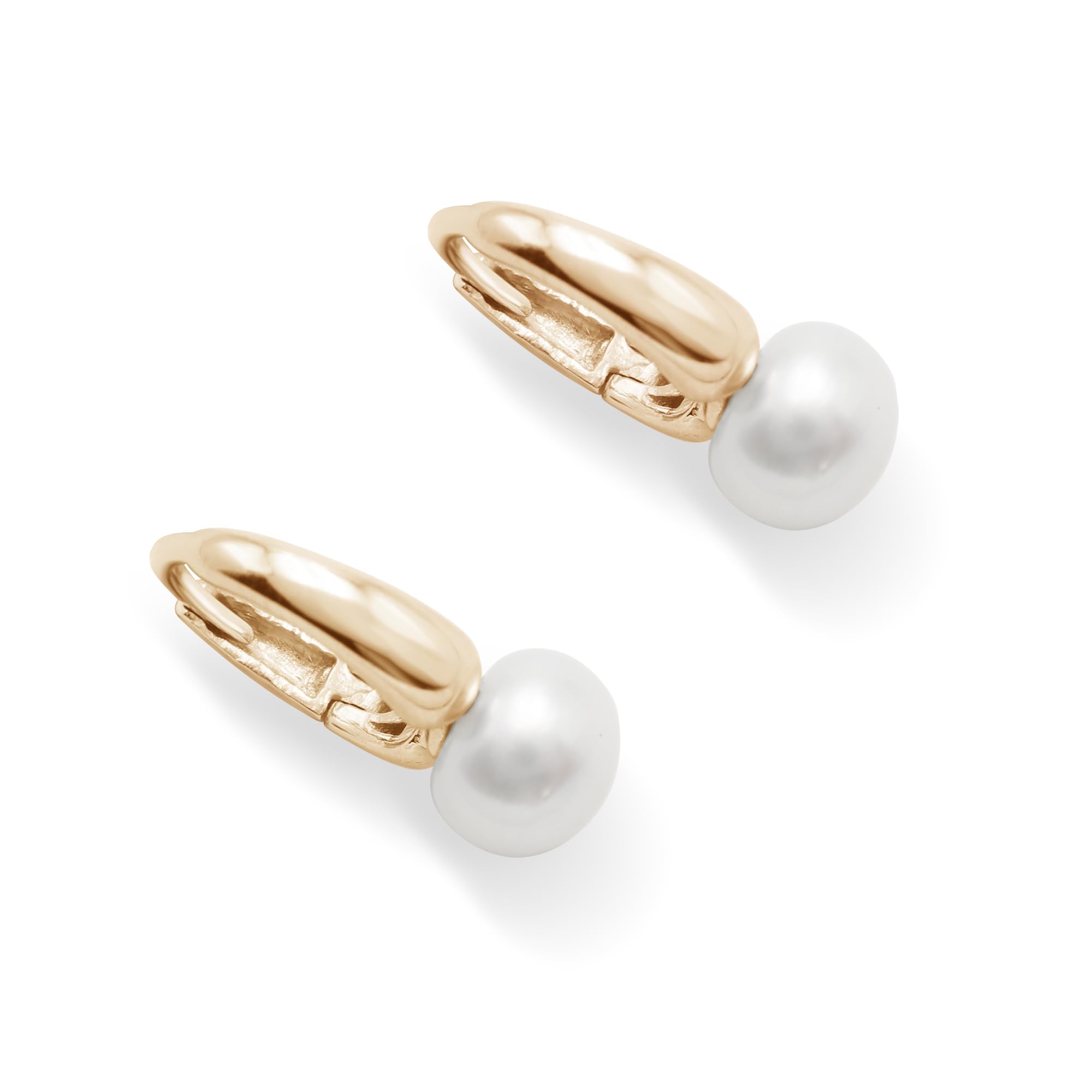 Pendientes de aro de plata 925 con bisel redondo de perlas de 8 mm, diseño ligero y elegante para mujer (oro amarillo)