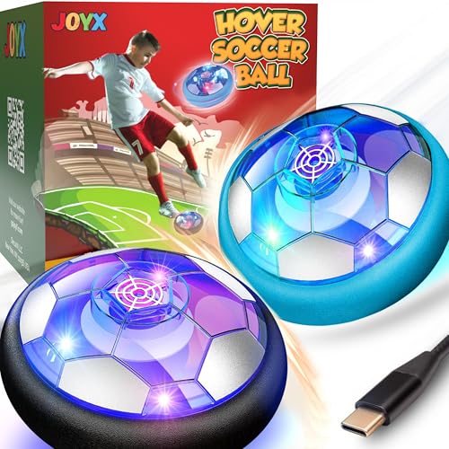 JoyX Rechargeable Hover Soccer Ball Set for Kids (2 Pack) – Indoor Floating Soccer Toys with LED Lights & Foam Bumpers – Gift for Boys & Girls Age 3-10, Toddler Soccer Game for Home or Party