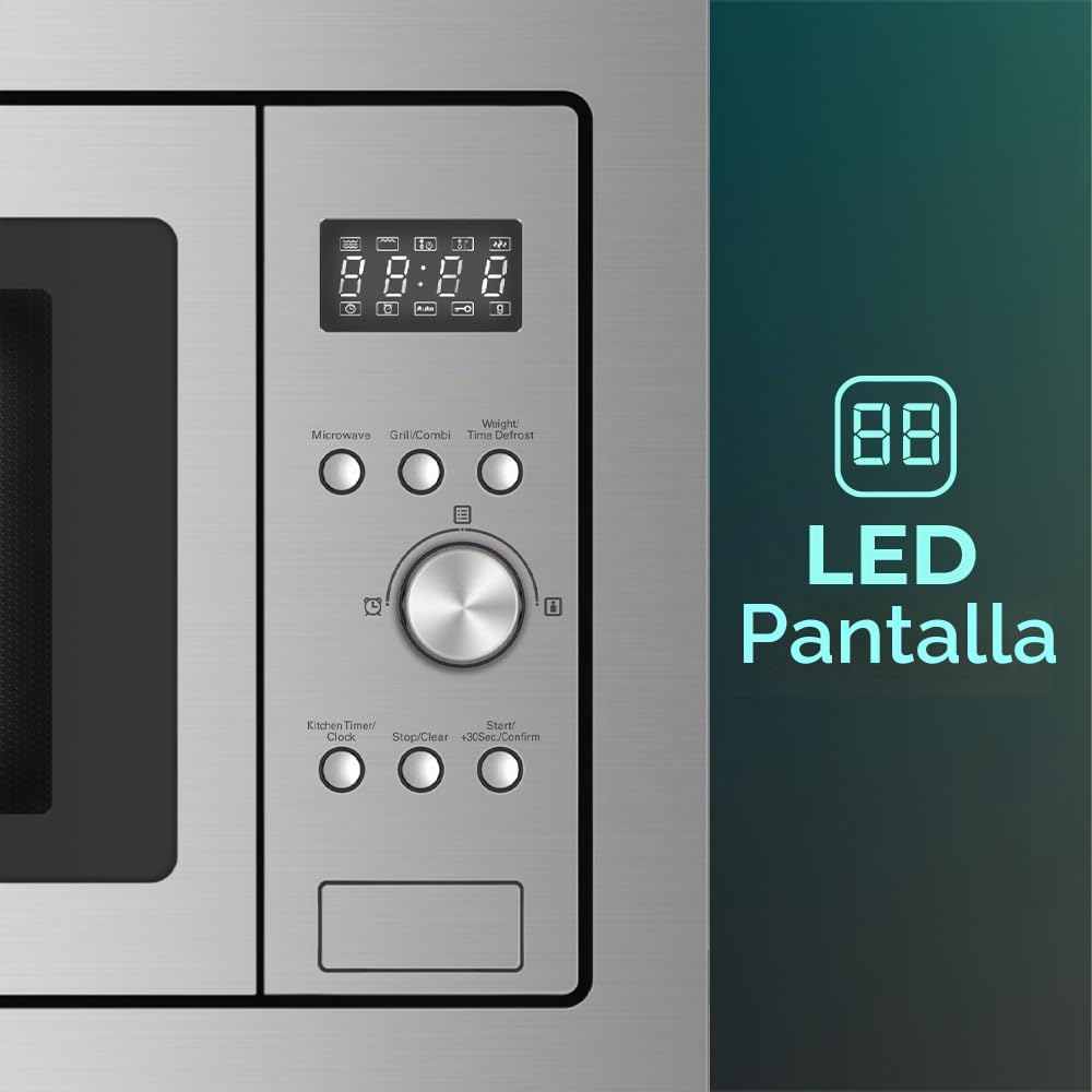 Svan Microondas 20 Litros con Grill Inox SMWI2701DGX. 700W, Grill 1000W, 8 Programas, Modo Descongelación, Revestimiento Interior, Fácil Limpieza, Temporizador 95min.