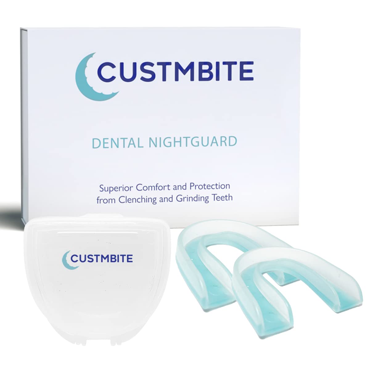 CUSTMBITE Premium Pro+ Night Guard with BiteGuard Technology, 2 Pack with Mouth Guard Case, USA Made, Mouth Guard for Grinding Teeth at Night, Bruxism NightGuard