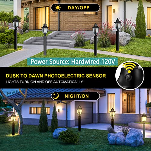 Xangqan Dusk To Dawn Outdoor Post Lights Light Hardwired 120V With Pier Mount Base, Anti-Rust Pole Lantern, Modern Light Fixture, 100% Aluminum Waterproof Exterior Lamp For Yard, Garden, Pathway #TOP1