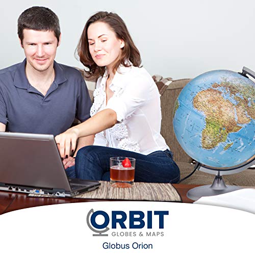 ORBIT GLOBES & MAPS - Leuchtglobus - 30cm Globus mit stabilem Standfuß, Kartenbild 2025 physikalisch/politisch mit LED Leuchte, Aktuelles deutsches Kartenbild, Schülerglobus
