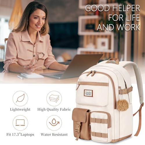 17.3 inch laptop backpack for women, Girls Backpack for School, Cute backpack for girls teens,Bookbag for Middle School College Students,Water Resistant school bag,mochilas escolares para niñas,Beige2