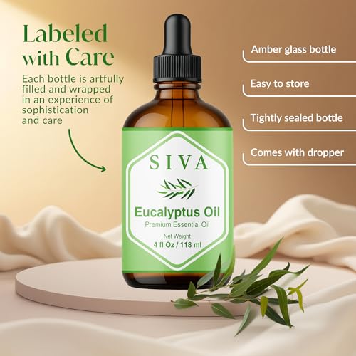 Image of Siva Eucalyptus Essential Oil 4 Fl Oz - for Diffuser, Skin & Hair Care - Ideal for Aroma, Massage & DIY Blends- with Dropper