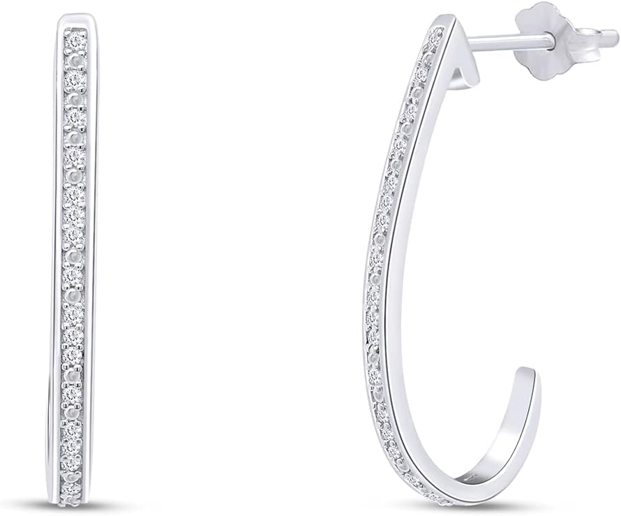 1/10 Carat Round Cut White Natural Diamond J Hoop Earrings In 14K Gold Plated 925 Sterling Silver Jewelry For Women Wedding (Clarity : I2-I3, Color : I-J, 0.10 Cttw)
