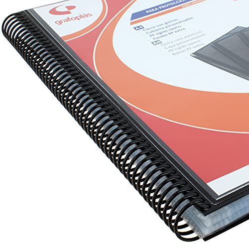 Grafoplás 39843010 Maxiplass Personalisierbarer Ordner mit Spiralbindung, 30 transparente Hüllen, Schwarz, 30,8 x 24 x 14