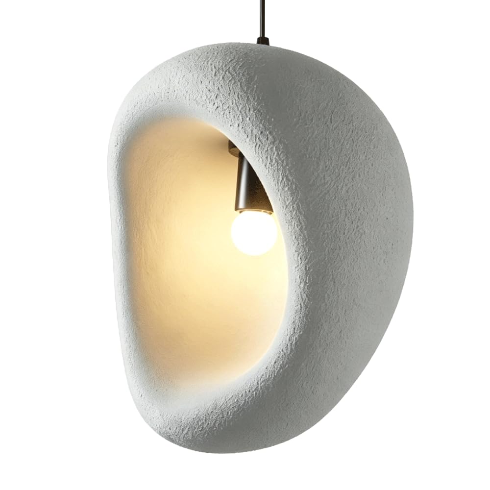 ESIYUVO High-Density Polystyrene Chandelier Modern Creamy Wabi-sabi Hanging Lamp Single-Opening Pebble Pendant Light Fixture with E27 Base for Kitchen Island Bedside Dining Room Hallway Bedroom