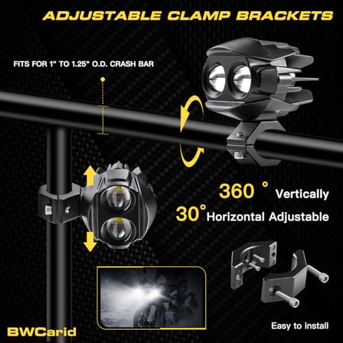Bwcarid D7 Led Motorcycle Auxiliary Lights Kit 50W White Amber Spot Driving Fog Lights Strobe 6 Modes thumb #5