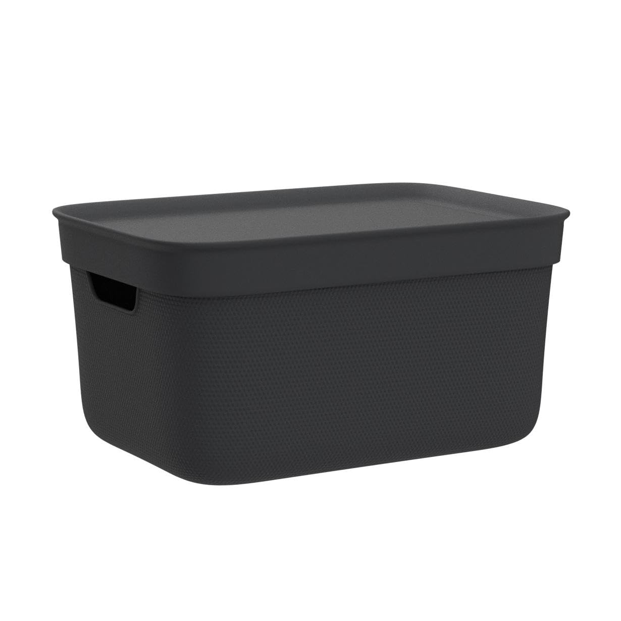 Jive Dekobox - Set da 3 scatole decorative portaoggetti da 5 l con coperchio, plastica (PP riciclato), nero, 3x5 l (26.5 x 18.5 x 13.5 cm)