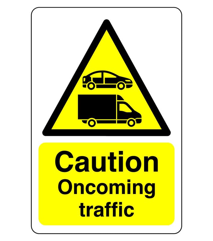 Safety First Display LTD Caution oncoming traffic sign- 3mm Aluminum Dibond for indoor/outdoor usage (600mm x 400mm) 20m Viewing Distance.