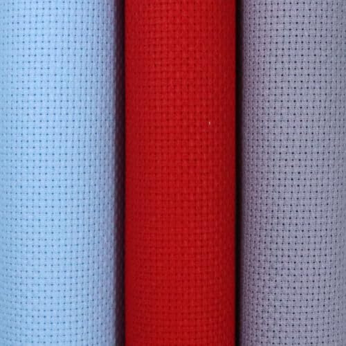 Image of KCS 3 pc of 15 inch x 18 inch(38cmx45cm) 16 Count Cross Stitch Cotton Aida Cloth Needlework Rolled Fabric Box,16CT,Light Blue+Red+Light Steel Grey