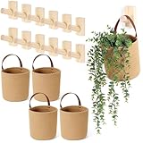Bucherry 4 Pack Boho Wall Hanging Baskets with 12 Adhesive Hooks, Handwoven Cotton Rope Storage Baskets for Plants Fruits Vegetables, 7.87x7x11.8 Inch Rustic Home Decor for Kitchen Bedroom Apartment