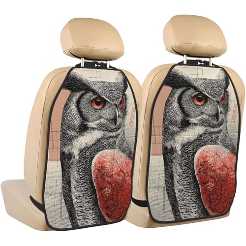Owl In Postage Stamp Car Seat Back Kick Protectors,2 Pack Kick Mats With Storage Pockets For Vehicles To Protect From Dirt Mud Scratches