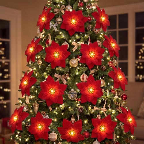 Yunlly 4 Pack Christmas Poinsettia Garland with Light 11.5 ft 8 M...