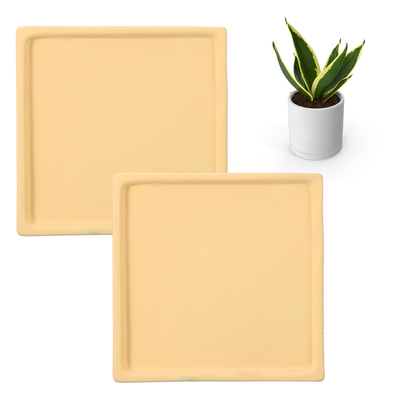 Soucoupes carrées céramique 12cm pot de fleur intérieur extérieur uxcell jaune robuste