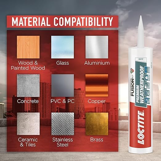 Image of Loctite Weatherproof sealant(White), neutral, indoor & outdoor, ACP, glass, glazing, tiles, ultra fast drying, heat resistant, no stringing, waterproof silicone adhesive, tile grout, 280 ml