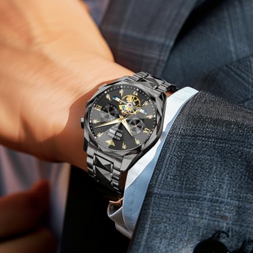 OUPINKE Men’s Watches Automatic Self-Winding Luxury Diamond Mirror Skeleton Mechanical Watch Date Dress Business Tungsten Steel Waterproof Luminous Wrist Watches for Men4