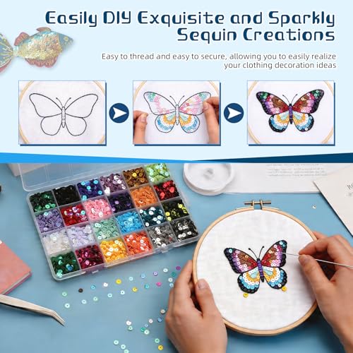 Image of 21600 Pcs Loose Sequins Bulk, 24 Colors 5MM Embroidery Sequins | Sparkle Sequins with Holes for Crafts, Round Sequin with Storage Box for Sewing, DIY Clothing, Party Decoration