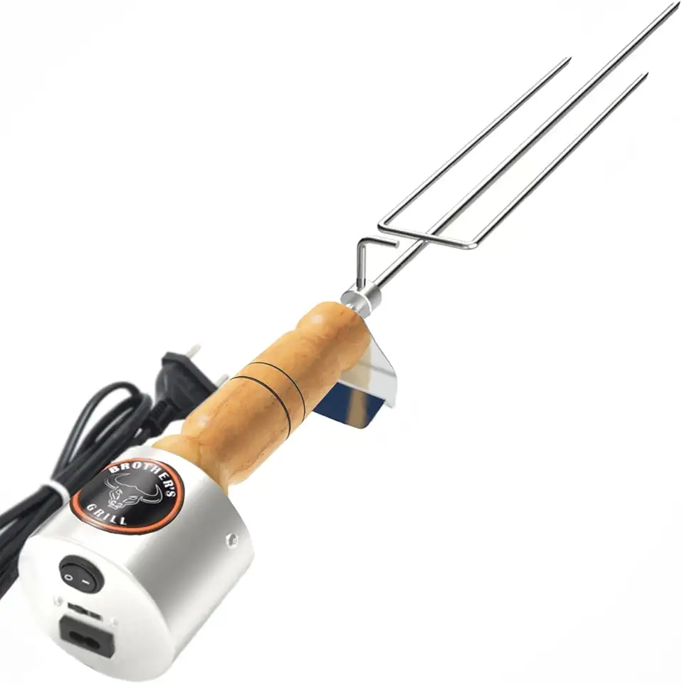 Espeto Giratório Elétrico Master Bivolt BROTHER´S GRILL (Tridente 68 cm, Cabo de Madeira)