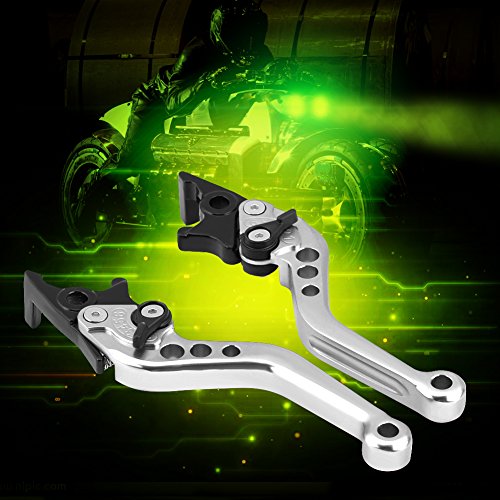 Elerose pour levier de frein moto Poignée de Frein à Disque Double Moto, Scooter de Moto Universel Modifié CNC Double Levier de Frein à Disque en Alliage D'aluminium Réglable (1 Paire)(Argent) - Image 3