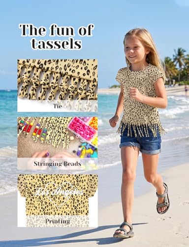 Image of Noomelfish Girls Short Sleeve Fringe T-Shirts Soft Jersey Cotton Tee Tops (3-12 Years)