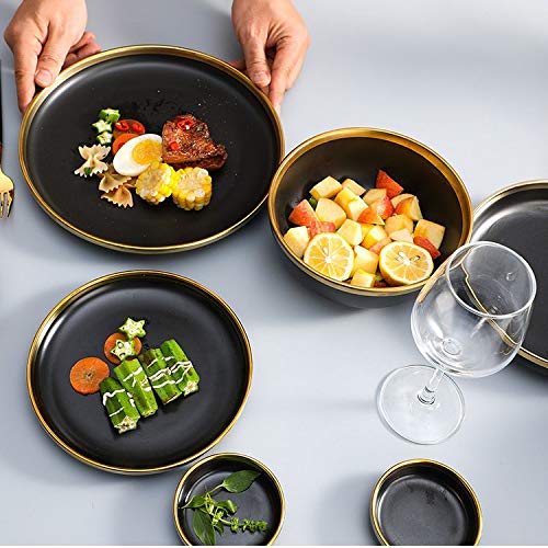 Trexd Rim Black Porcelain Dinner Plate Set Kitchen Plate Ceramic Tableware Food Dishes Rice Salad Noodles Bowl Cutlery Set #TOP2