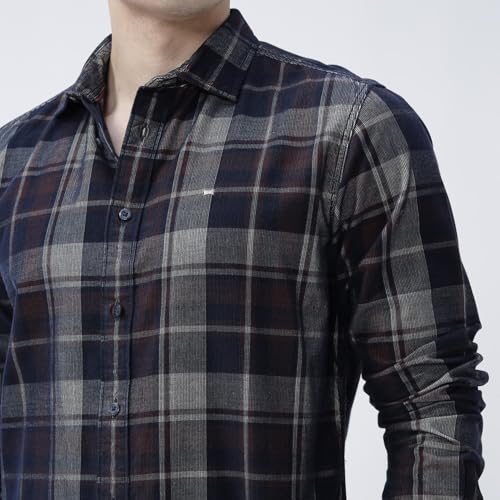 Image of BASICS 100% Cotton Checked Shirt for Men | Slim Fit | Everyday Smart Casual Wear | Full Sleeve