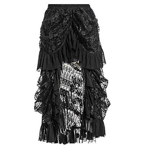 COSWE Women's Black Lace Punkrock Irregular Dress Steampunk Skirt Cosplay Costume - Black - S steampunk buy now online