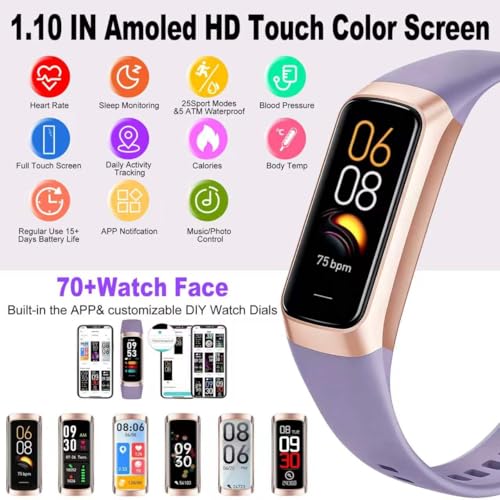 Image of Fitness Tracker, 2026 Smart Band with Heart Rate & Activity Tracker, IP67 Waterproof Smartwatch with Sleep Tracking & Step Counter for Men Women, Orchid Purple