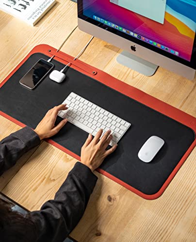 Image of DailyObjects Dart Large Premium Vegan Leather Desktop /Laptop Desk Mat for Work from Home /Office /Gaming | Cable Organiser & Hideway Storage | Extended Mousepad & Water-Resistant - Red - Model - R1