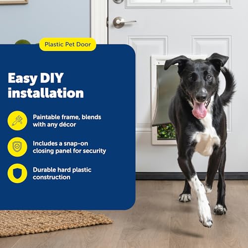PetSafe Rostfreie Kunststoff-Hundetür für die Installation in Innen- und Außentüren oder Wänden, lackierbar, einfache Installation, Schließplatte im Lieferumfang enthalten, für Haustiere bis zu 45 kg,