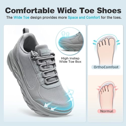 Men's Orthopedic Diabetic Extra Wide Width Toe Box Walking Shoes: Fit Comfortable Neuropathy Plantar Fasciitis Orthotic Arch Support Heel Pain Relief Sneakers, Casual Swollen Shoes Grey Size 10.53