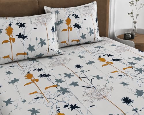 Image of 380 TC Premium Glace Cotton Elastic Fitted Bedsheet King Size with 2 Pillow Covers King Size | Double Bed with All Around Elastic (White NEW, Fitted Queen-60x78)