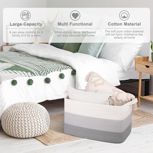 Image of OIAHOMY 50L Storage Basket Large Blanket Basket Living Room Gray 3-Pack