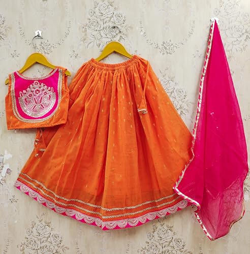 Image of Kids Traditional Lehenga Choli Set with Embroidered Pink Choli & Dupatta