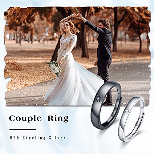 Sun and Moon Couple Rings 2pc 925 Sterling Sliver Engagement Couple Rings Adjustable Couple Matching Rings Engagement Wedding Band Set for Couples Him and Her Blake and White Promise Couple Ring4